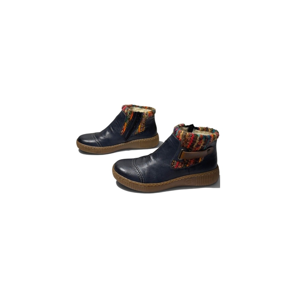 Rieker Felicitas 84 Ankle Boots Navy Multicolor Knit Cuff EU40 US 8.5/9 Z6684-14